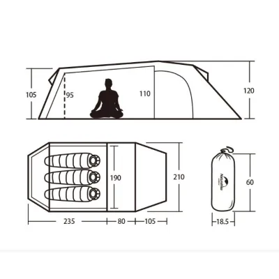 Трехместная палатка Naturehike Opalus 3 туннельная палатка оранжевая NH17L001-L. - 4 - Robinzon.ua