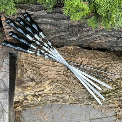 Шампур Mzavod з дерев'яною ручкою 630х12х3мм чорний - 3 Шампур Mzavod з дерев'яною ручкою 630х12х3мм чорний - 3 - Robinzon.ua