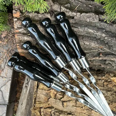 Шампур Mzavod з дерев'яною ручкою 630х12х3мм чорний - 4 Шампур Mzavod з дерев'яною ручкою 630х12х3мм чорний - 4 - Robinzon.ua