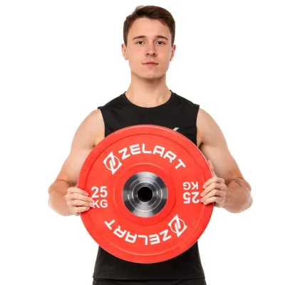 Блин (диск) бамперный для кроссфита резиновый 25 кг d-52мм Zelart-7798-25 - 4 - Robinzon.ua