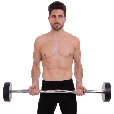 Штанга фиксированная изогнутая полиуретановая Zelart 2690-30 длина 107 см 30 кг - 6 - Robinzon.ua