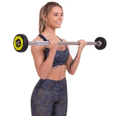 Штанга фиксированная прямая полиуретановая Zelart 2689-10 длина 103 см 10 кг - 6 - Robinzon.ua