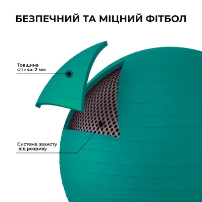 Фитбол (мяч для фитнеса) 65 см WCG W-000-65-T Anti-Burst нагрузка 300кг бирюзовый Фитболы - 3 - Robinzon.ua