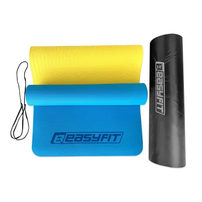 Килимок для йоги та фітнесу EasyFit TPE+TC 6 мм двошаровий + Чохол синій-жовтий - 1 - Robinzon.ua