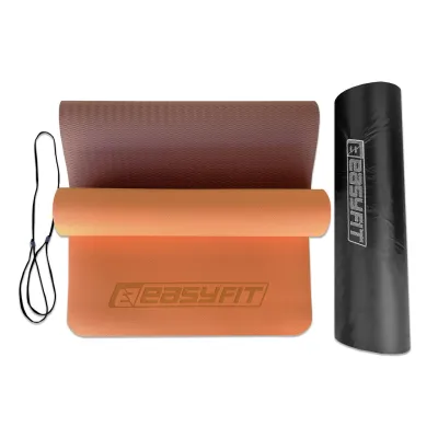 Килимок для йоги та фітнесу EasyFit TPE+TC 6 мм двошаровий + Чохол персиковий-коричневий - 1 - Robinzon.ua