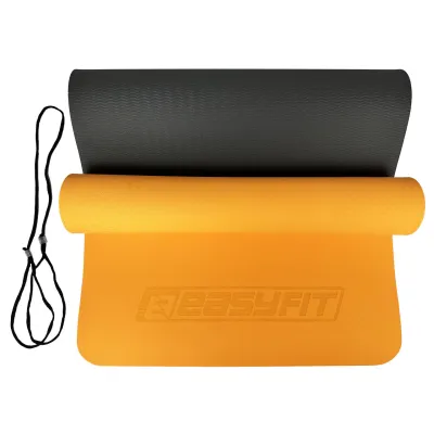 Коврик для йоги и фитнеса EasyFit TPE+TC 6 мм двухслойный оранжевый-черный - 1 - Robinzon.ua