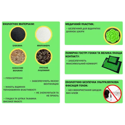 Массажный коврик EasyFit AcuRelax с иголками (аппликатор Кузнецова) черно-зеленый - 1 - Robinzon.ua