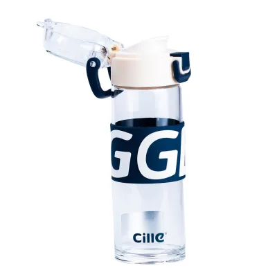 Бутылка для воды 460 (мл) стеклянная прозрачная с пластиковой крышкой  22 (см) спортивная Белый - 1 - Robinzon.ua