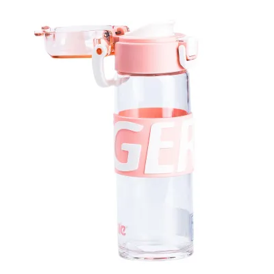 Бутылка для воды 460 (мл) стеклянная прозрачная с пластиковой крышкой  22 (см) спортивная Розовый - 1 - Robinzon.ua