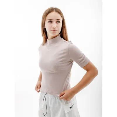 Женская Футболка Nike W NSW ESSNTL RIB MOCK SS TOP  Бежевый XS (7dDV7958-272 XS) - 1 - Robinzon.ua