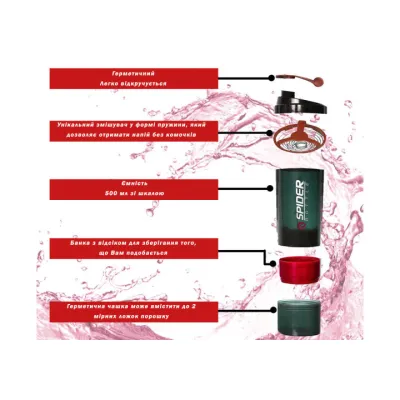 Шейкер спортивный EasyFit Spider 0,5 л Черно-красный - 2 Шейкер спортивный EasyFit Spider 0,5 л Черно-красный - 2 - Robinzon.ua