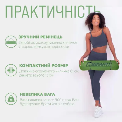 Килимок для йоги та фітнеса EasyFit TPE+TC 6мм двошаровий + Чохол зелений з сірим - 1 - Robinzon.ua