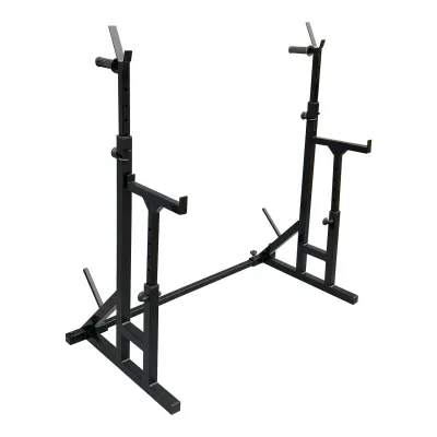 Стойки под штангу 50 на 50 мм Черный со страховочными упорами, брусьями и штырями для хранения блинов - 1 - Robinzon.ua