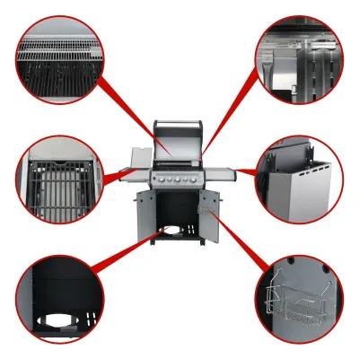 Газовый гриль SANTOS S-318 Black, с боковыми и задними горелками, черный 900273. - 2 - Robinzon.ua