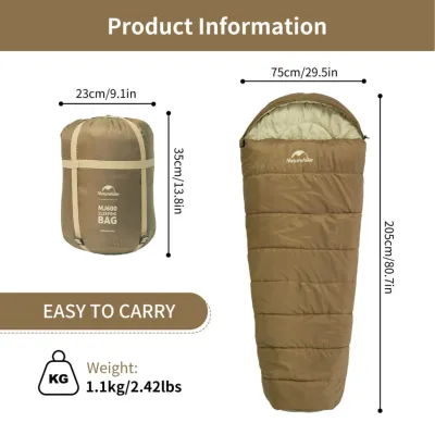 Спальный мешок с капюшоном Naturehike MJ 600 CNK2300SD014, коричневый. - 2 Спальный мешок с капюшоном Naturehike MJ 600 CNK2300SD014, коричневый. - 2 - Robinzon.ua