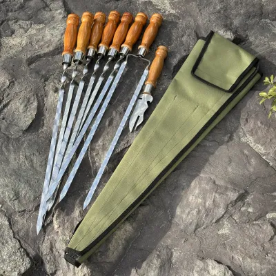 Набор шампуров Лира 6/1/1 светлая ручка в зеленом чехле - 4 - Robinzon.ua