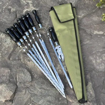 Набор шампуров Лира 6/1/1 черная ручка в зеленом чехле - 4 - Robinzon.ua