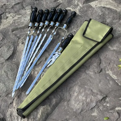 Набор шампуров Лира 6/1/1 черная ручка в зеленом чехле - 6 - Robinzon.ua