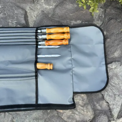 Набір шампурів Арго 6/1/1 світла ручка в сірому чохлі - 5 Набір шампурів Арго 6/1/1 світла ручка в сірому чохлі - 5 - Robinzon.ua