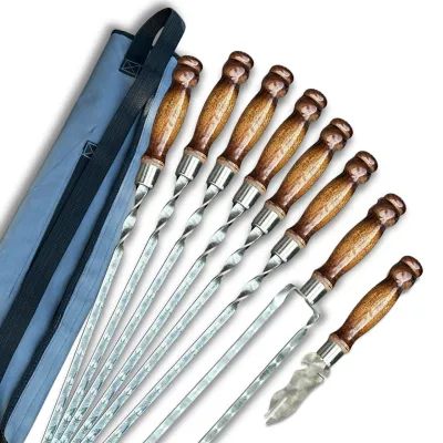 Набір шампурів Арго 6/1/1 ретро ручка в сірому чохлі - 1 - Robinzon.ua