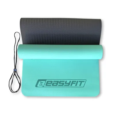 Килимок для йоги та фітнесу EasyFit TPE+TC 6 мм двошаровий м'ятний-чорний - 1 - Robinzon.ua