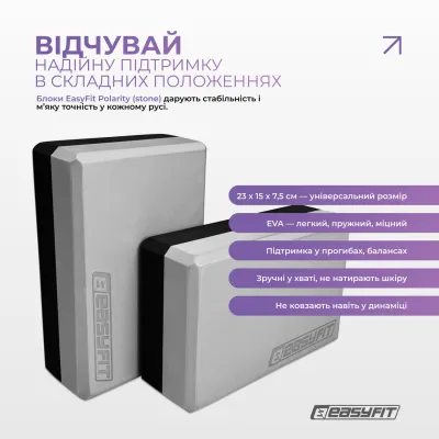 Набір для йоги та фітнесу EasyFit Polarity Set PRO (Stone): килимок, два блоки та ремінь - 3 - Robinzon.ua