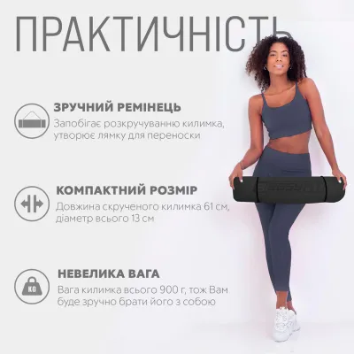 Килимок для йоги та фітнеса EasyFit TPE+TC 6мм двошаровий + Чохол чорний з червоним - 1 - Robinzon.ua