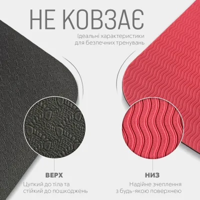 Килимок для йоги та фітнеса EasyFit TPE+TC 6мм двошаровий + Чохол чорний з червоним - 3 - Robinzon.ua