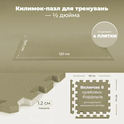 Мат-пазл (ласточкин хвост) PowerPlay EVA Puzzle Mat 120 x 120 x 1.2 cм Оливковый - 2 - Robinzon.ua