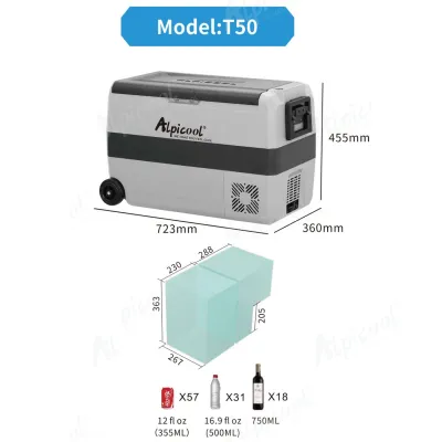 Компресорний автохолодильник Alpicool T50 (LG) (двокамерний, 50 літрів). Режим роботи до -20℃. Живлення 12, 24, 220 вольт - 5 - Robinzon.ua