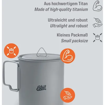 Кухоль-казанок Esbit PT750-TI Titan, 0.75 л (4260149871053) - 3 - Robinzon.ua