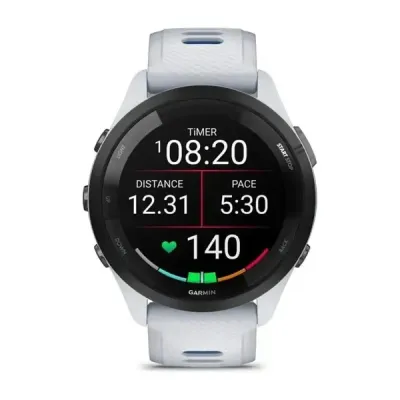 Смарт-годинник Garmin Forerunner 265 з чорним безелем, білим корпусом та біло-синім силіконовим ремінцем - 1 Смарт-годинник Garmin Forerunner 265 з чорним безелем, білим корпусом та біло-синім силіконовим ремінцем - 1 - Robinzon.ua