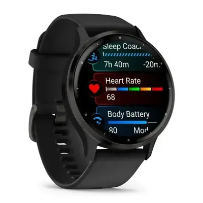 Смарт-годинник Garmin Venu 3, безель з нержавіючої сталі, чорний корпус, силіконовий ремінець - 2 - Robinzon.ua