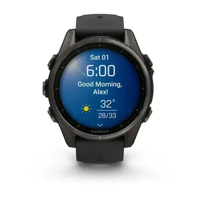 Смарт-часы Garmin Fenix 8 – 43 мм, AMOLED Sapphire, титан с DLC-покрытием Carbon Gray и силиконовым ремешком черного/серого цвета - 1 - Robinzon.ua