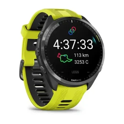 Смарт-часы Garmin Forerunner 965 с карбоново-серым титановым безелем, черным корпусом и желтым силиконовым ремешком - 2 - Robinzon.ua