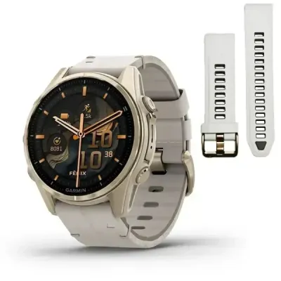 Смарт-часы Garmin Fenix 8 – 43 мм, AMOLED Sapphire, золотистые с кожаным ремешком цвета серый известняк - 1 - Robinzon.ua