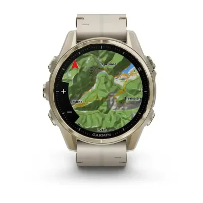 Смарт-часы Garmin Fenix 8 – 43 мм, AMOLED Sapphire, золотистые с кожаным ремешком цвета серый известняк - 6 - Robinzon.ua