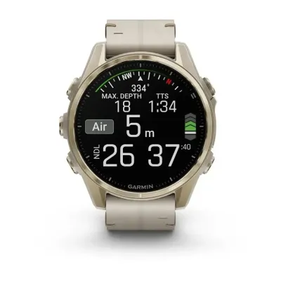 Смарт-часы Garmin Fenix 8 – 43 мм, AMOLED Sapphire, золотистые с кожаным ремешком цвета серый известняк - 8 - Robinzon.ua