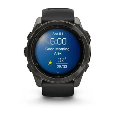 Смарт-годинник Garmin Fenix 8 – 51 мм, AMOLED Sapphire, титан з DLC-покриттям Carbon Gray і силіконовим ремінцем чорного/сірого кольору - 5 - Robinzon.ua