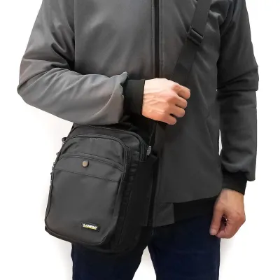 Чоловіча сумка наплічна Lanpad чорна - 2 - Robinzon.ua