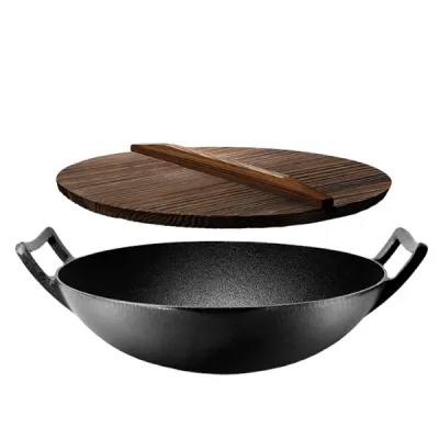 Чавунный вок (казан) 35.5*10 см с деревянной крышкой GRILLI 9637. - 1 - Robinzon.ua