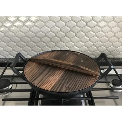 Чавунный вок (казан) 35.5*10 см с деревянной крышкой GRILLI 9637. - 4 - Robinzon.ua