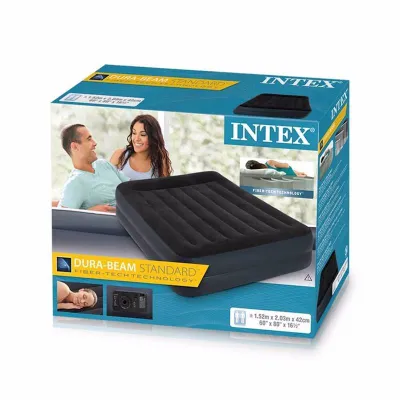 Двуспальная надувная кровать Intex 64124 (152 x 203 x 42 см) Pillow Rest + Встроенный электронасос 220В - 3 - Robinzon.ua
