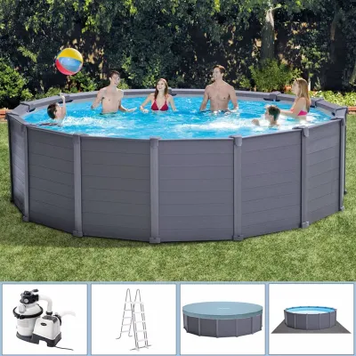 Круглый каркасный бассейн Intex 26384 (478 x 124 см) Graphite Gray Panel Pool - 1 - Robinzon.ua