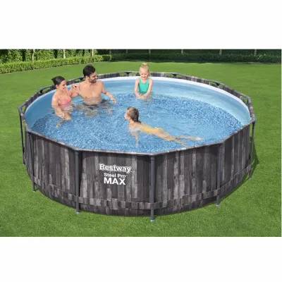 Круглый каркасный бассейн Bestway 5614X (366х100 см) Wood Style Frame Pool + насос + лестница - 1 - Robinzon.ua