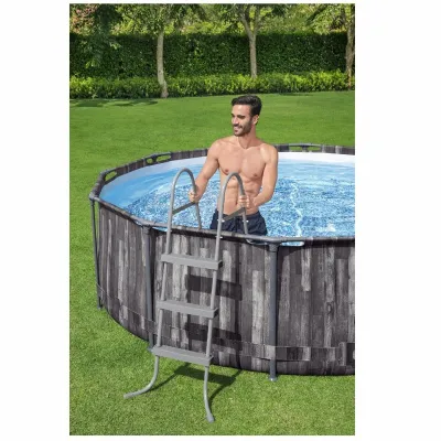 Круглый каркасный бассейн Bestway 5614X (366х100 см) Wood Style Frame Pool + насос + лестница - 2 - Robinzon.ua