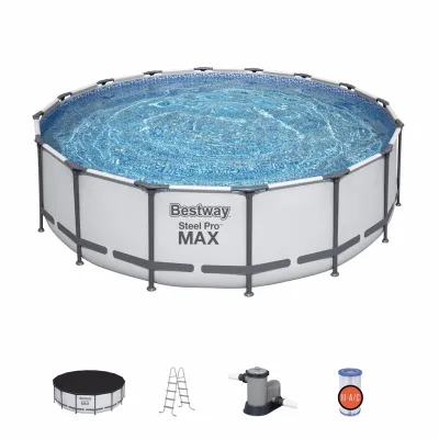 Круглый каркасный бассейн Bestway 5612Z (488х122 см) с картриджным фильтром, тентом и лестницей - 1 Круглый каркасный бассейн Bestway 5612Z (488х122 см) с картриджным фильтром, тентом и лестницей - 1 - Robinzon.ua