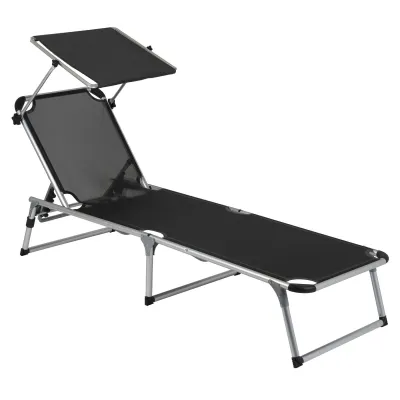 Кровать раскладная Bo-Camp Sun Lounger With Sunscreen 5 Positions Black (1304460) - Robinzon.ua