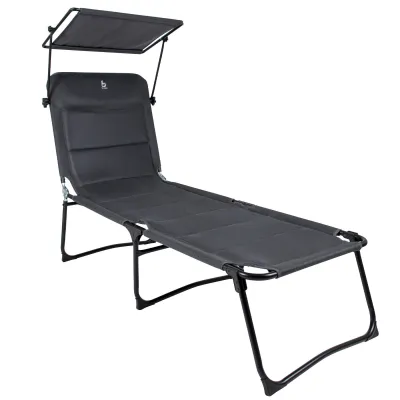 Кровать раскладная Bo-Camp Sun Lounger With Sunscreen 5 Positions Grey (1304492) - Robinzon.ua