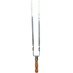 Подвійний шампур Mzavod з дерев'яною ручкою 630х12х3мм світлий - Robinzon.ua